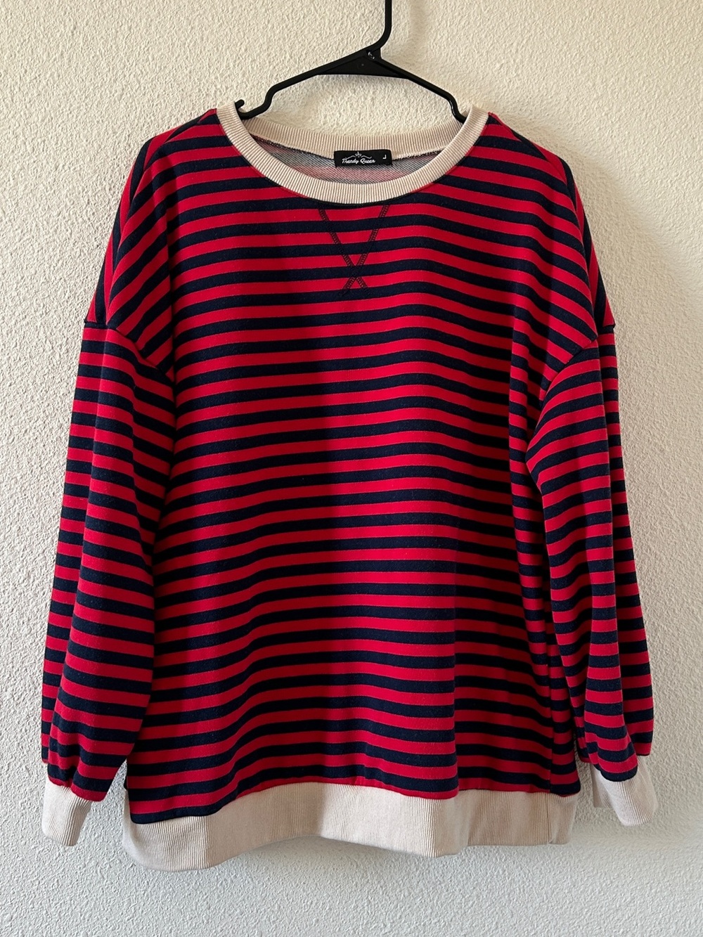 Trendy Queen Striped Drop Shoulder pull over Sweatshirt Women’s Large